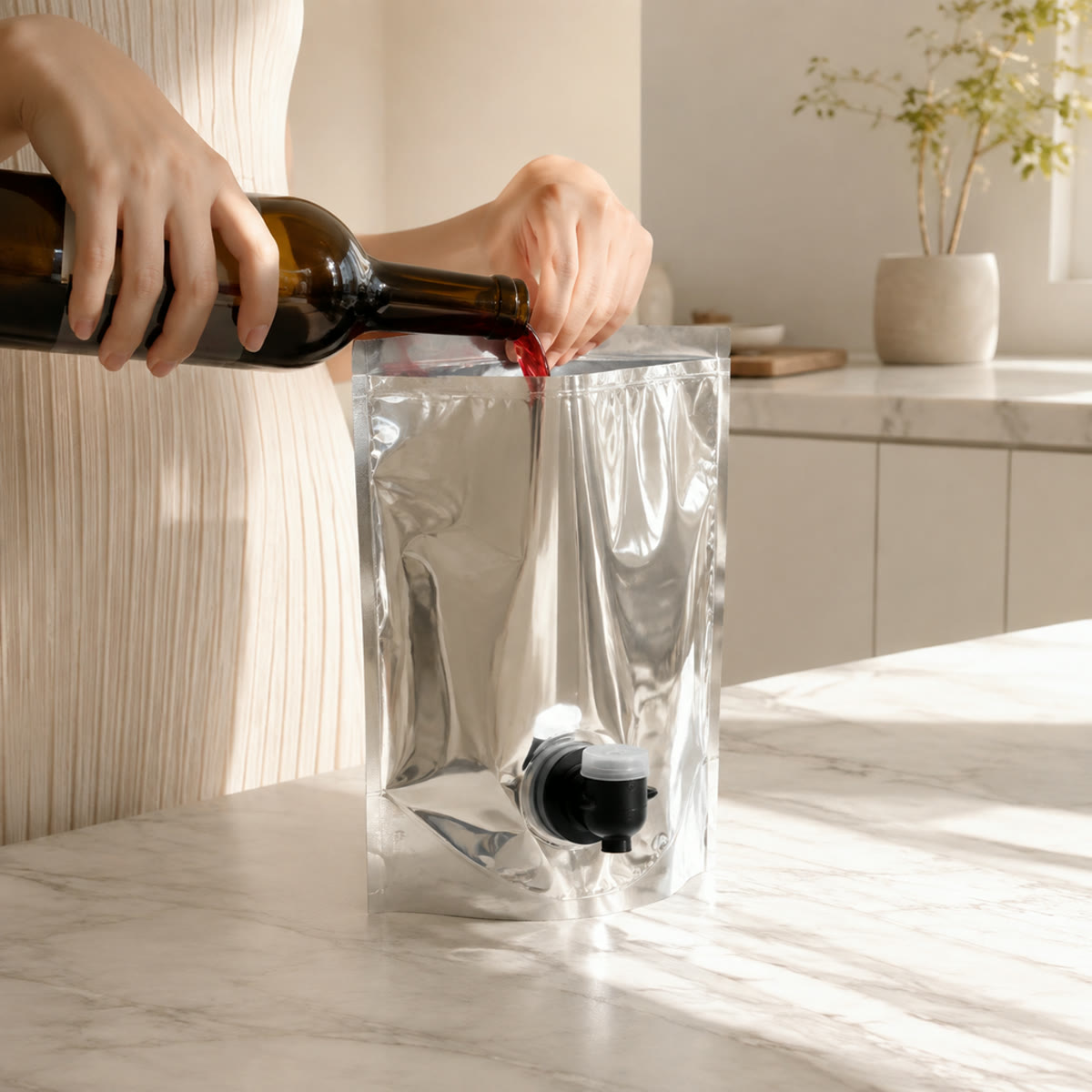 Filling the 1.6 liter pouch