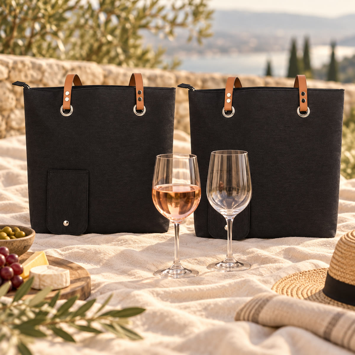 Set of two totes with crystal-look glasses